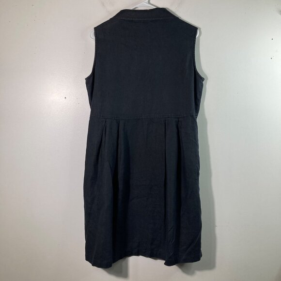 Womens Eddie Bauer Linen Button Dress Sleeveless Pockets Black M - Picture 2 of 5